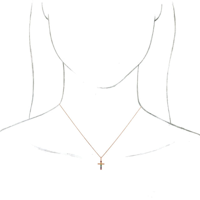 14K Gold Round Natural Multi-Gemstone Accented Cross Necklace or Pendant II - Rose Gold - view 12