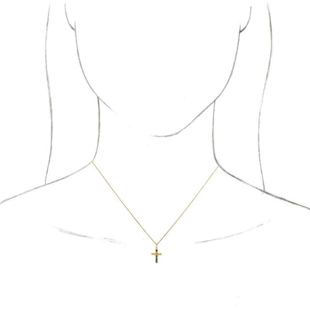 14K Gold Round Natural Multi-Gemstone Accented Cross Necklace or Pendant II - Yellow Gold - view 12