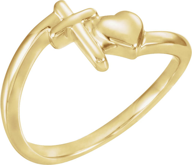14K Gold Cross & Heart Chastity Ring - Yellow Gold