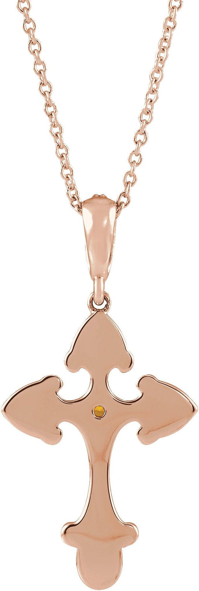 14K Gold Round Natural Citrine Cross Necklace or Pendant - Rose Gold - view 9