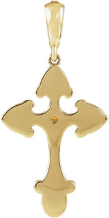 14K Gold Round Natural Citrine Cross Necklace or Pendant - Yellow Gold - view 9