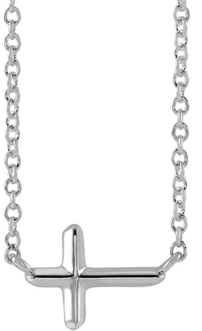 Platinum Sideways Cross Necklace – 11x7mm