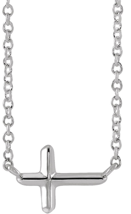 Platinum Sideways Cross Necklace – 11x7mm