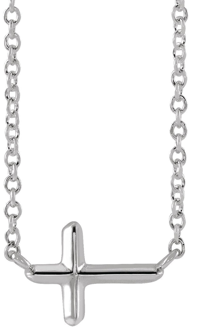 Platinum Sideways Cross Necklace – 11x7mm