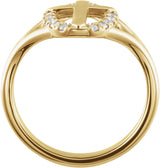 14K Gold Round Natural Diamond Halo-Style Cross Ring - Yellow Gold - view 4