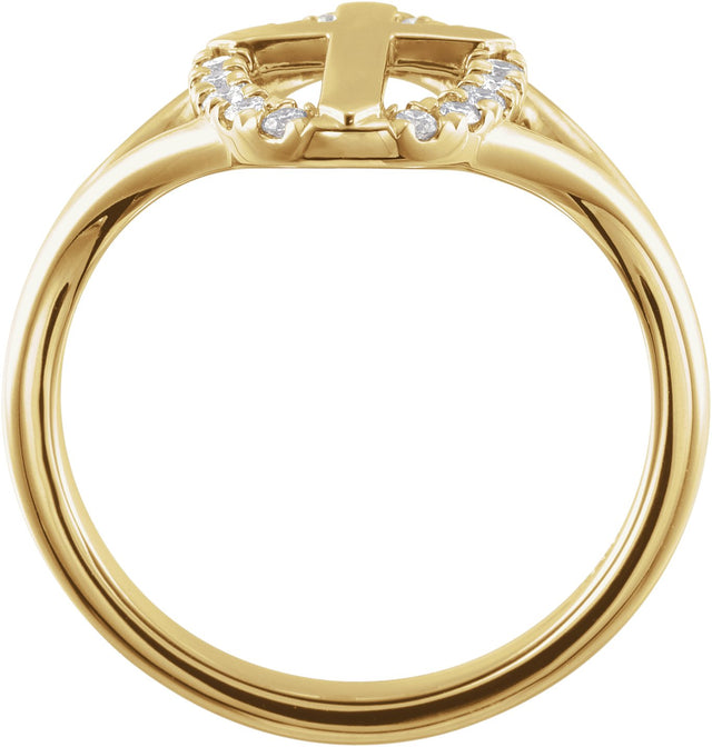 14K Gold Round Natural Diamond Halo-Style Cross Ring - Yellow Gold - view 4