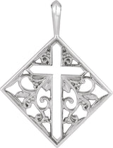 Platinum Ornate Pierced Cross Necklace or Pendant