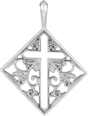 Platinum Ornate Pierced Cross Necklace or Pendant