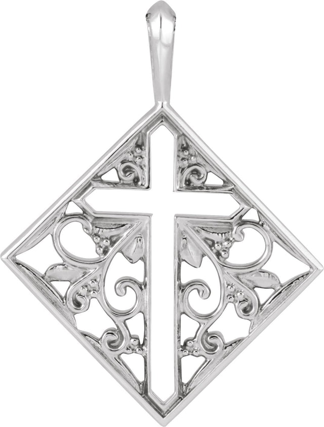 Platinum Ornate Pierced Cross Necklace or Pendant