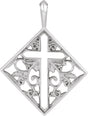 Platinum Ornate Pierced Cross Necklace or Pendant