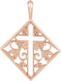 14K Gold Ornate Pierced Cross Necklace or Pendant - Rose Gold
