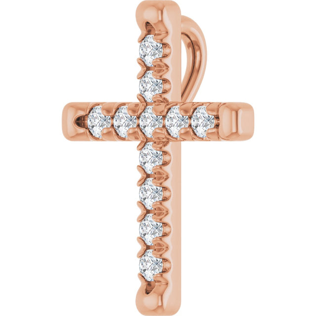 14K Gold Round Natural Diamond French-Set Cross Necklace or Pendant - Rose Gold - view 8