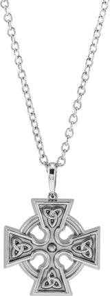 Platinum Celtic-Inspired Cross Necklace or Pendant
