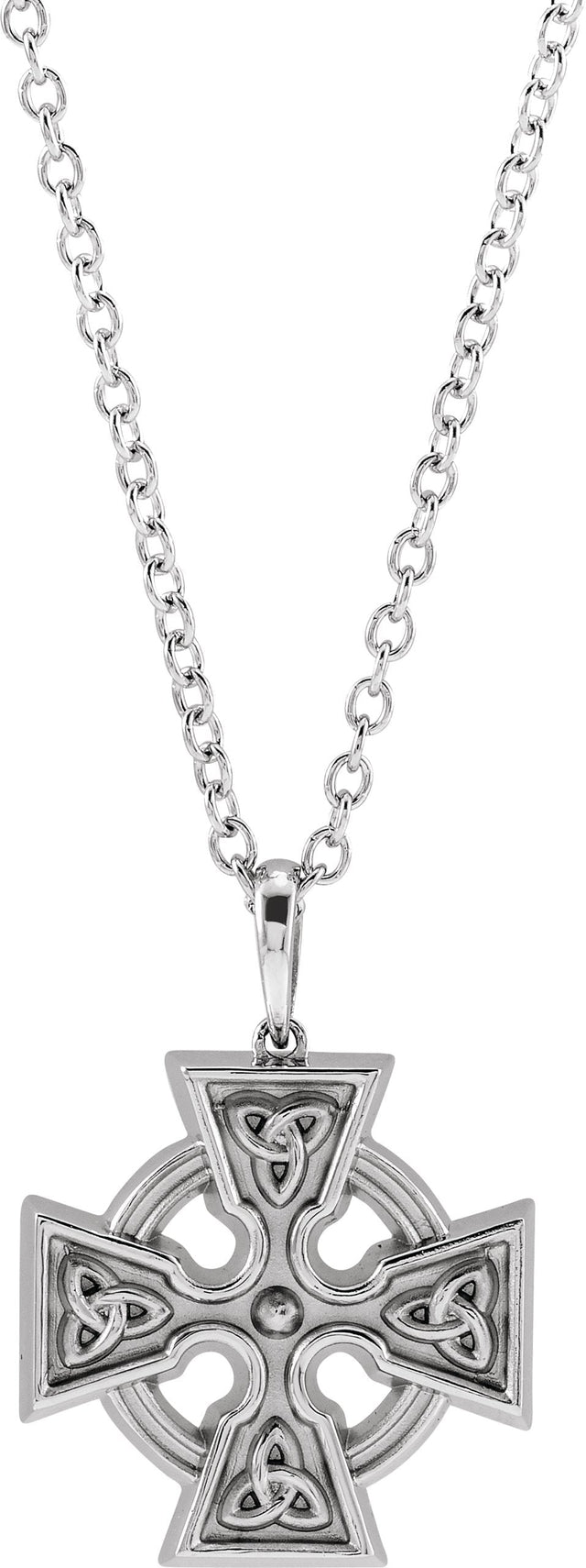 Platinum Celtic-Inspired Cross Necklace or Pendant