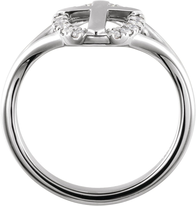 14K Gold Round Natural Diamond Halo-Style Cross Ring - White Gold - view 4