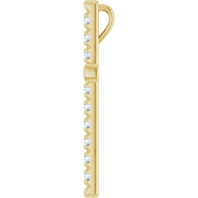 14K Gold Round Natural Diamond French-Set Cross Necklace or Pendant - Yellow Gold - view 9