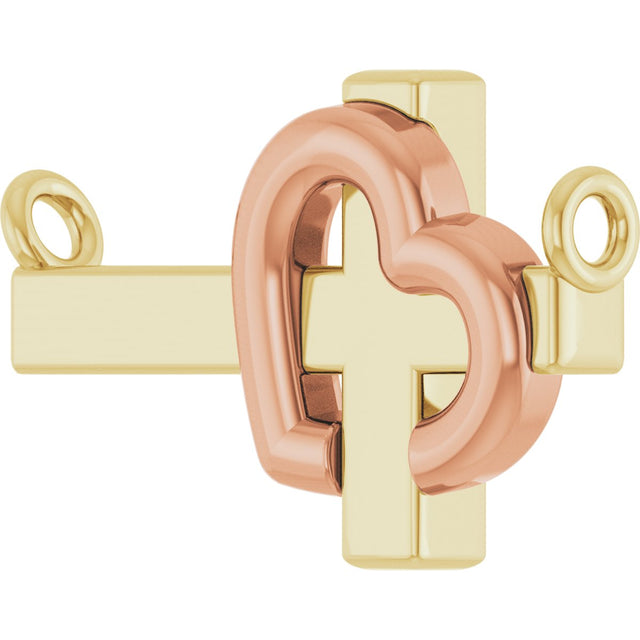 14K Gold Sideways Cross & Heart Necklace - Two-Tone - view 7