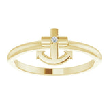 14K Gold Round Natural Diamond Cross Anchor Ring - Yellow Gold - view 8
