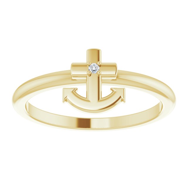 14K Gold Round Natural Diamond Cross Anchor Ring - Yellow Gold - view 8