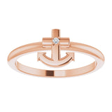 14K Gold Round Natural Diamond Cross Anchor Ring - Rose Gold - view 8