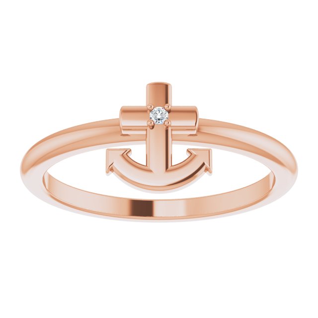 14K Gold Round Natural Diamond Cross Anchor Ring - Rose Gold - view 8