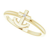 14K Gold Round Natural Diamond Cross Anchor Ring - Yellow Gold - view 10