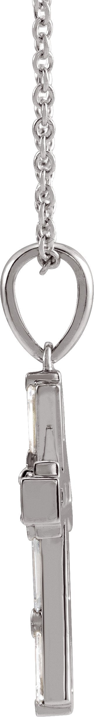 Platinum Round Natural Diamond Accented Baguette Cross Necklace or Pendant - view 4
