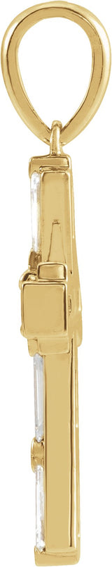 14K Gold Round Natural Diamond Accented Baguette Cross Necklace or Pendant - Yellow Gold - view 4