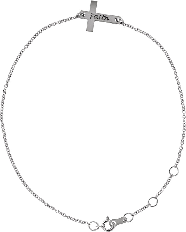 14K Gold Engravable Cross Bracelet - White Gold - view 3