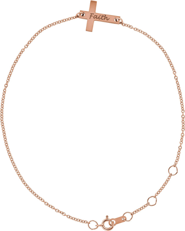 14K Gold Engravable Cross Bracelet - Rose Gold - view 3