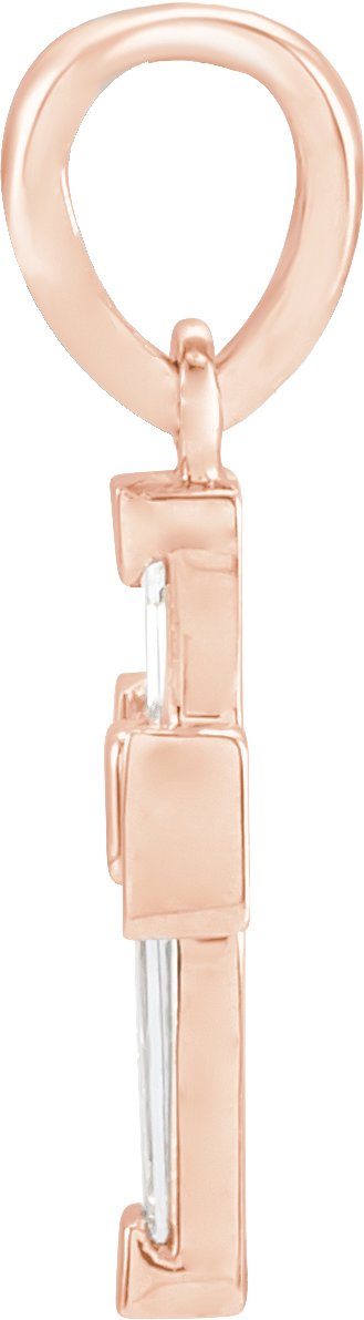 14K Gold Tapered Baguette Natural Diamond Accented Cross Necklace or Pendant - Rose Gold - view 4