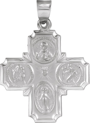 14K Gold Hollow Four-Way Cross Medal - White Gold