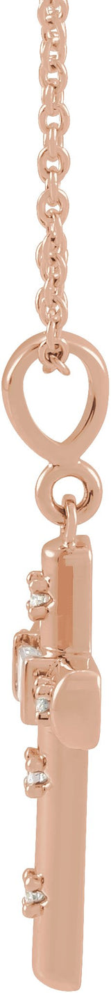 14K Gold Straight Baguette Natural Diamond Accented Cross Necklace or Pendant - Rose Gold - view 4
