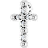 Platinum Round Natural Diamond Beaded Cross Necklace or Pendant - view 5