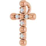 14K Gold Round Natural Diamond Beaded Cross Necklace or Pendant - Rose Gold - view 5