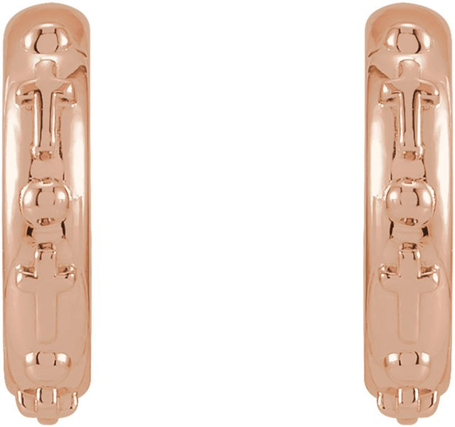 14K Gold Rosary Hoop Earrings - Rose Gold - view 2