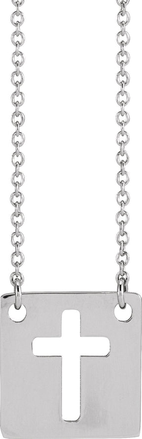 14K Gold Pierced Cross Necklace - White Gold