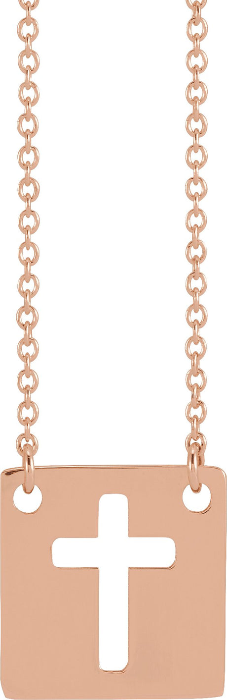 14K Gold Pierced Cross Necklace - Rose Gold