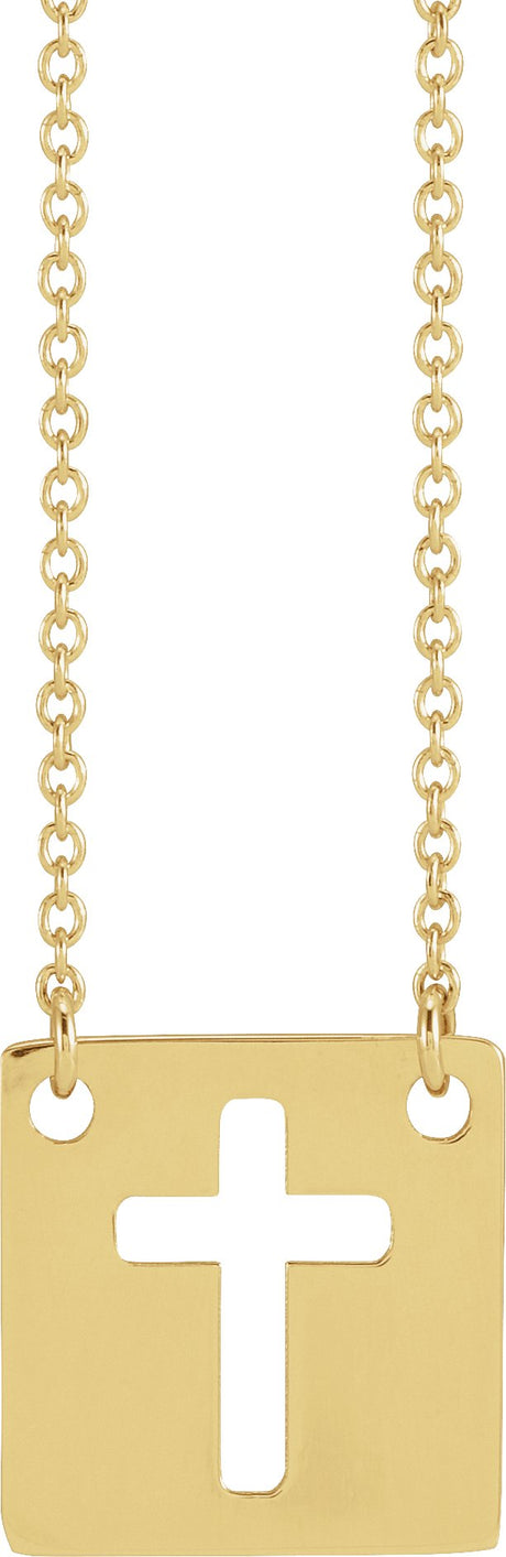 14K Gold Pierced Cross Necklace - Yellow Gold