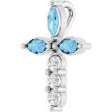 Platinum Marquise Natural Aquamarine & Natural Diamond Cross Necklace or Pendant - view 5