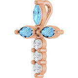 14K Gold Marquise Natural Aquamarine & Natural Diamond Cross Necklace or Pendant - Rose Gold - view 5