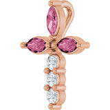 14K Gold Marquise Natural Pink Tourmaline & Natural Diamond Cross Necklace or Pendant - Rose Gold - view 5