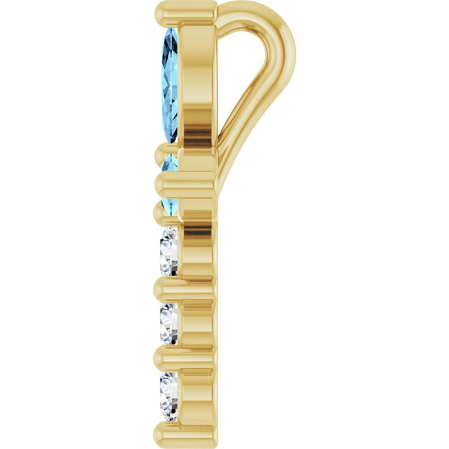 14K Gold Marquise Natural Aquamarine & Natural Diamond Cross Necklace or Pendant - Yellow Gold - view 6