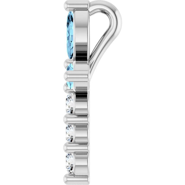 Platinum Marquise Natural Aquamarine & Natural Diamond Cross Necklace or Pendant - view 6