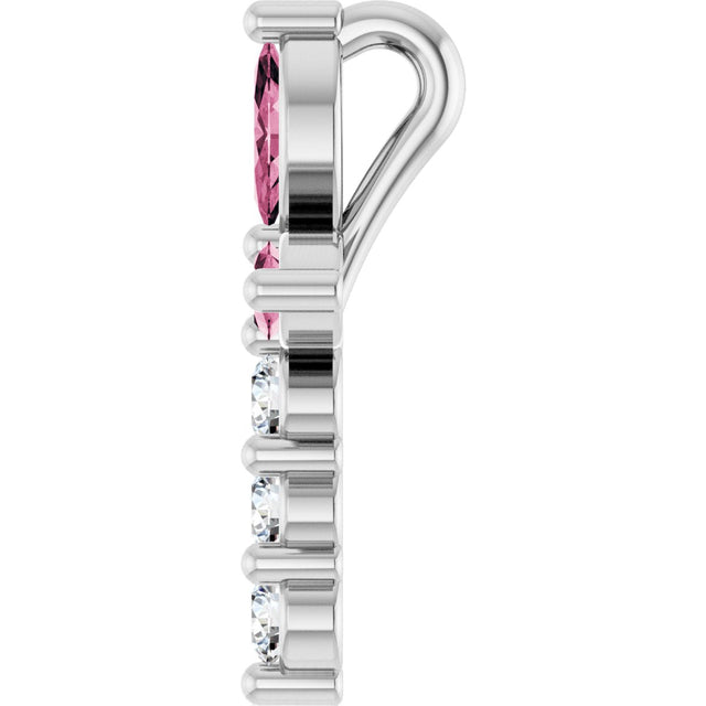 14K Gold Marquise Natural Pink Tourmaline & Natural Diamond Cross Necklace or Pendant - White Gold - view 6