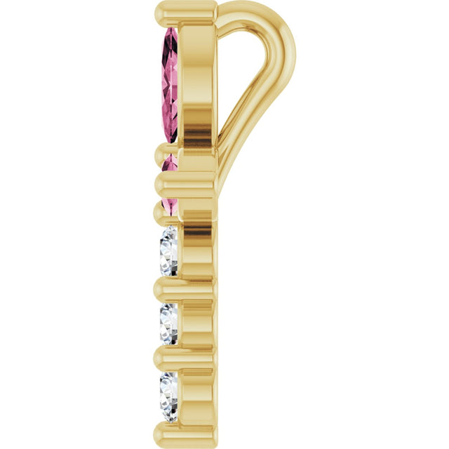 14K Gold Marquise Natural Pink Tourmaline & Natural Diamond Cross Necklace or Pendant - Yellow Gold - view 6