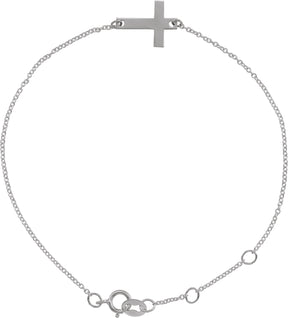 14K Gold Engravable Cross Bracelet - White Gold