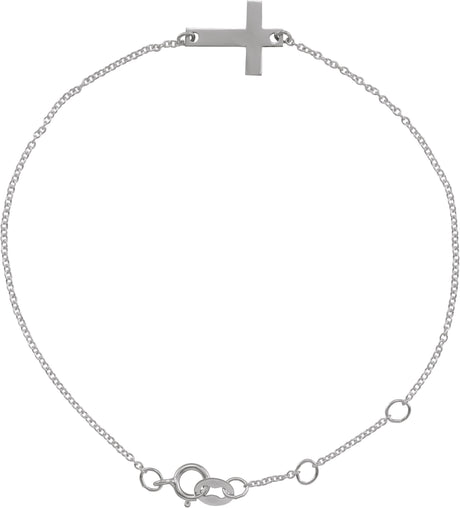 14K Gold Engravable Cross Bracelet - White Gold
