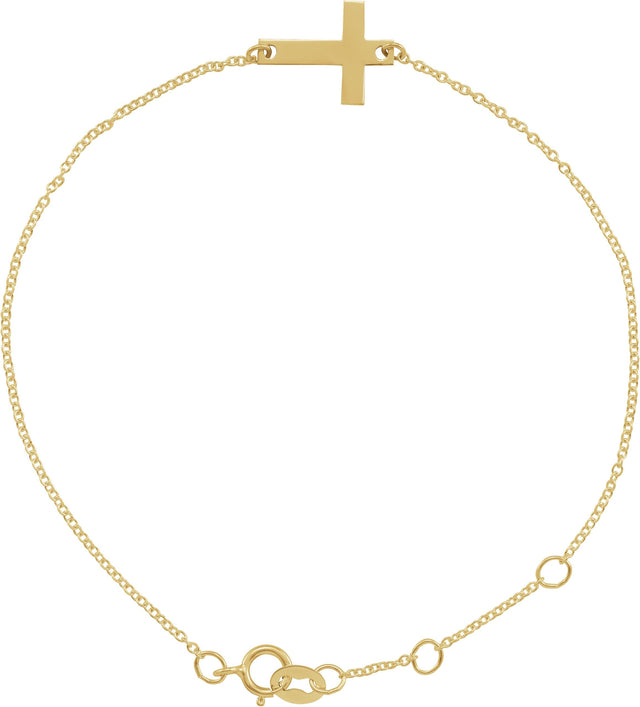 14K Gold Engravable Cross Bracelet - Yellow Gold