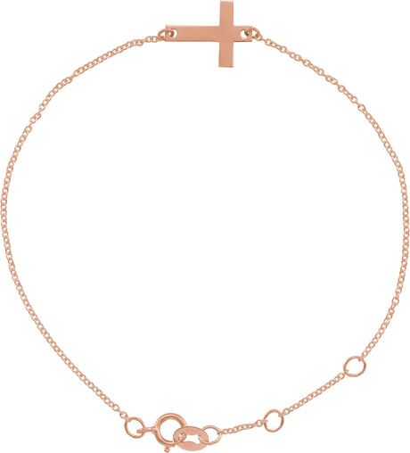 14K Gold Engravable Cross Bracelet - Rose Gold
